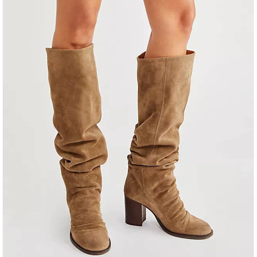 Free People Elle Tall Slouch Beige Taupe Mushroom Suede Boots